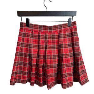 Love Tree Plaid Pleated Mini Skirt Red Preppy Academia Schoolgirl Style M